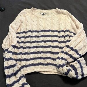 American Eagle Outfitters Cream and Navy Cable Knit Sweater